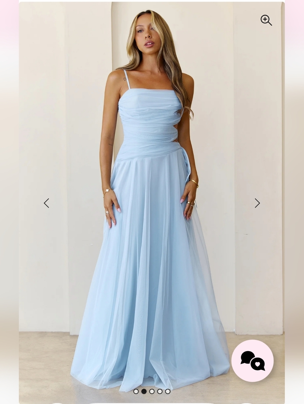 Love Maxi Prom Dress Baby Blue Tulle Flowy Criss Cross Opening On Side - Picture 2 of 7